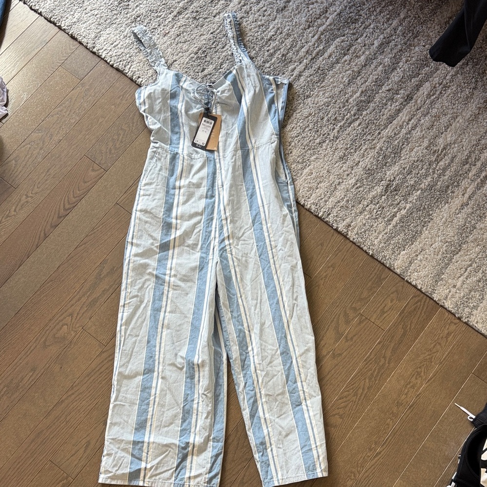 Light Blue & White Striped Sleeveless Jumpsuit